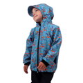 detská softshellová bunda Jožánek s kapucňou modrá s autíčkami