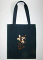 tmavomodrá bavlnená taška s výšivkou kvetov Hand Made Línia, na rameno, plece