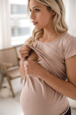 Milk & love tehotenské a dojčiace tričko Milk Shirt s krátkym rukávom béžové