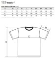 veľkostná tabuľka pre pánske bavlnené tričko Basic 129 Malfini s krátkym rukávom