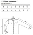 veľkostná tabuľka pre pánsku košeľu Style LS 209 Malfini s dlhým rukávom