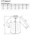 veľkostná tabuľka pre dámsku košeľu Style LS 229 Malfini s dlhým rukávom