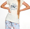 detail dievčenského pyžama 571 Smile Cornette s kvetmi, krátkym rukávom, 3/4 nohavicami