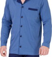 detail modrého pánskeho pyžama Norbert 670 M-Max na gombíky, s vreckami, dlhým rukávom