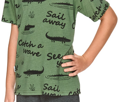 detail zeleného chlapčenského pyžama Luka 2744 Taro s krokodílmi, krátkym rukávom