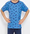 detail modrého chlapčenského pyžama s obrázkami William 2945 Taro, s krátkym rukávom