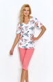 Taro dámske pyžamo s krátkym rukávom na gombíky a s 3/4 nohavicami Rosie2882 biele / koralové