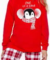 detail červeného dievčenského pyžama Ada 433 Taro s dlhým rukávom, tučniakom