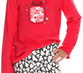 detail červeného dievčenského pyžama Livia 2590 Taro so srdiečkami, dlhým rukávom