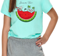 detail sv.tyrkysového dievčenského pyžama Valentina 2710 Taro s melónom, krátkym rukávom