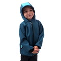 detská petrolejová softshellová bunda Jožánek s kapucňou so šiltom, vreckami