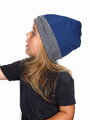 detská homeless obojstranná čiapka Jožánek, sivo modrá, bavlnená, z úpletu