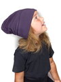 detská obojstranná čiapka Jožánek z úpletu, sivo fialová, bavlnená, predĺžená