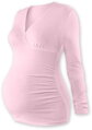 svetloružové tehotenské tričko Barbora Jožánek s dlhým rukávmi, V výstrihom