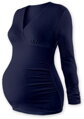 tmavomodré tehotenské tričko s dlhým rukávom Barbora Jožánek, V výstrihom