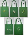 zelené bavlnené tašky s výšivkou Hand Made Línia, s kvetmi, srdiečkami