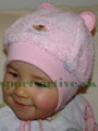 ružová huňatá zimná detská čiapka s uškami na hlave