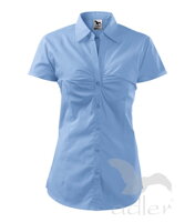 dámska modrá blúzka - košeľa s krátkym rukávom a riasením Chic 214 Adler