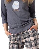detail sivého dámskeho pyžama Ane 1108 M-Max so sovičkou, vreckami