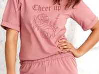 detail ružového dámskeho pyžama Kora 2500 Taro s krátkym rukávom, ružou
