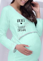 detail tyrkysovej tehotenskej nočnej košele Asia113 Taro s dlhým rukávom