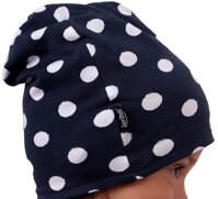 homeless detská obojstranná čiapka Jožánek modrá s bielymi bodkami, čierna