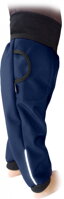 tmavomodré detské softshellové nohavice Jožánek s vreckami, nastaviteľným pásom