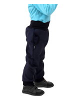 tmavomodré detské softshellové nohavice Jožánek s nastaviteľným pásom, vreckami
