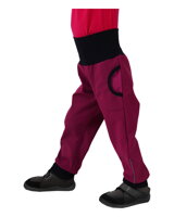tmavoružové detské softshellové nohavice Jožánek s vreckami, nastaviteľným pásom