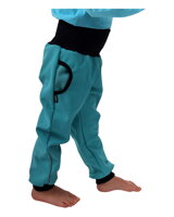 tyrkysové detské softshellové nohavice Jožánek s vreckami, patentom