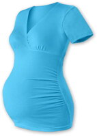 tyrkysové tehotenské tričko s V výstrihom Barbora Jožánek, bavlnené, elastické