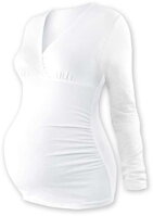 biele tehotenské tričko s hlbokým V výstrihom Barbora Jožánek, dlhým rukávom