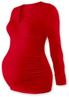 červené tehotenské tričko Barbora Jožánek s dlhým rukávom, V výstrihom