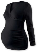čierne tehotenské tričko Barbora Jožánek s V výstrihom, dlhým rukávom