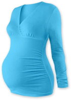 tyrkysové tehotenské tričko Barbora Jožánek s hlbokým výstrihom, dlhým rukávom