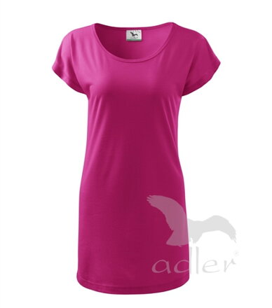 purpurové dámske šaty / tričko Love 123 Adler z predu, s krátkym rukávom