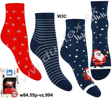 Wola dámske vianočné ponožky Vw84.55p-vz.994 - 3 páry v darčekovej krabičke modré / červené