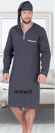   M-MAX pánska nočná košeľa s dlhým rukávom a čiapkou Bonifacy 358/1136  antracitové