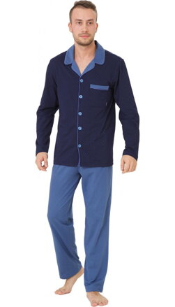 M-Max pánske pyžamo na gombíky s dlhým rukávom Big-Norbert826 tmavomodré
