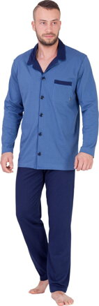 M-Max pánske pyžamo na gombíky s dlhým rukávom Norbert670 modré