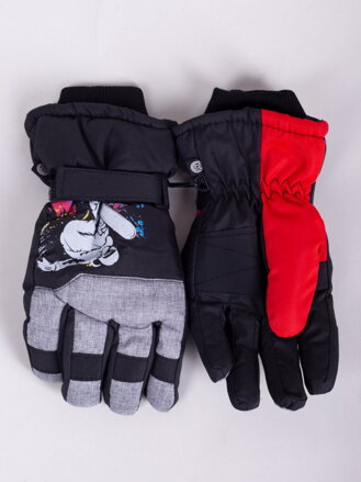 YO chlapčenské lyžiarske rukavice REN-0266C 16cm čierne / sivé / červené