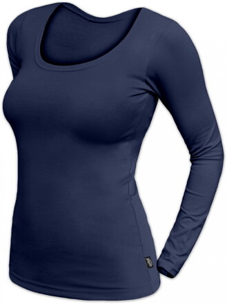 jednofarebné tmavomodré dámske tričko Brigita Jožánek s dlhým rukávom