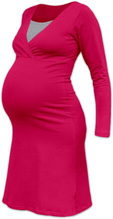 sýto ružová tehotenská nočná košeľa Eva Jožánek na dojčenie, s dlhým rukávom