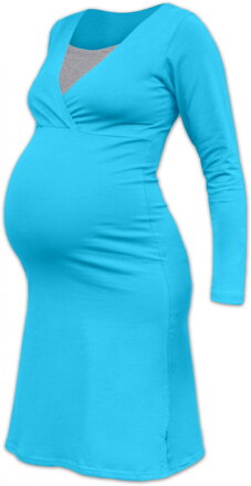 tyrkysová tehotenská nočná košeľa na dojčenie s dlhým rukávom Eva Jožánek