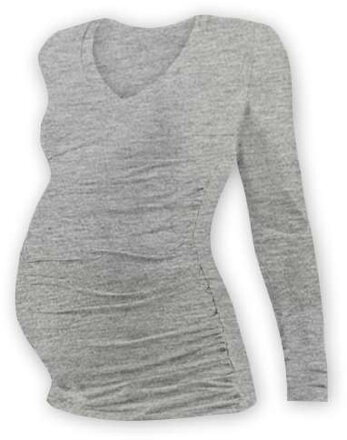 tehotenské tričko s dlhým rukávom sivý melír Vanda Jožánek, s V výstrihom
