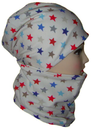 PeDi detský set - predĺžená čiapka a nákrčník s hviezdami