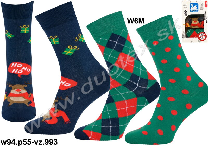 Wola pánske vianočné ponožky Vw94.p55-vz.993 - 3 páry v darčekovej krabičke modré/zelené