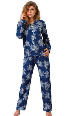 M-Max dámske pyžamo na gombíky s dlhým rukávom Alis1127 modré