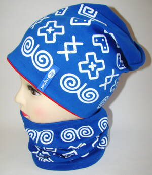 Repal chlapčenský jarný set čiapka a nákrčník Čičmany modrá