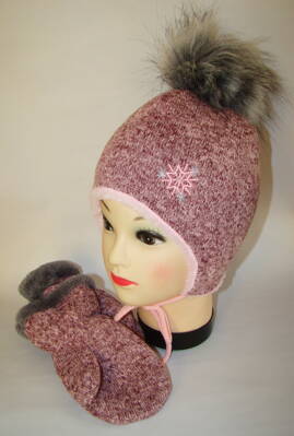 Repal dievčenská zimná čiapka a rukavice V32 ružová /sivá